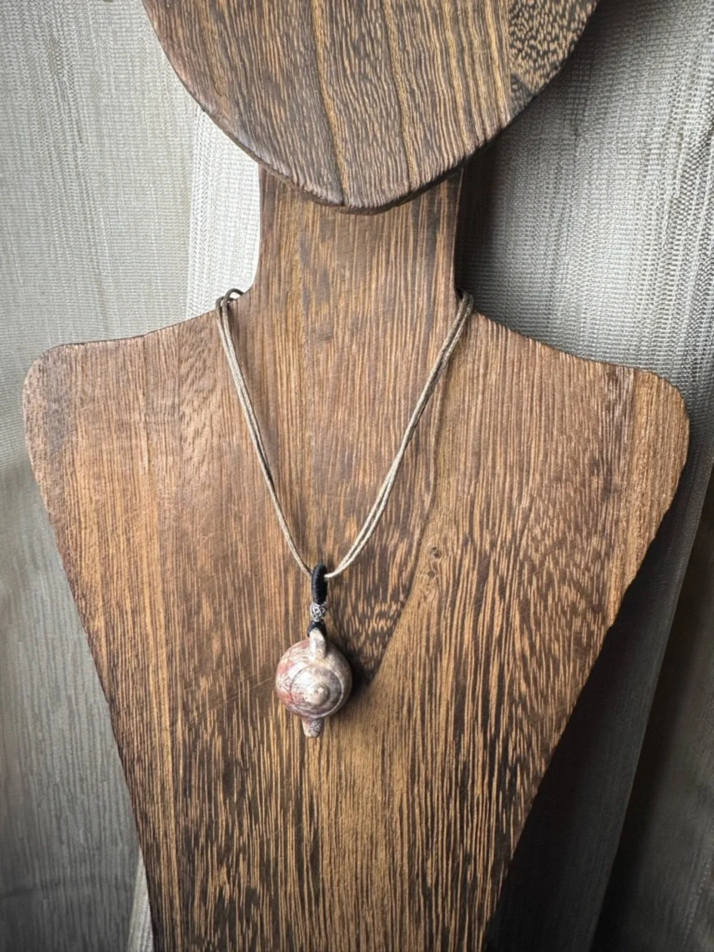 Adorable Coral Fossil Teapot Pendant Necklace, Sterling Silver Accent on Rope - Picture 2 of 15